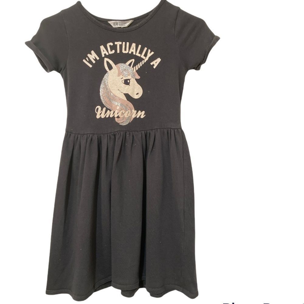 H&M big girl black unicorn dress size 6-8y